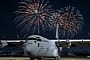 Fireworks Exploding Behind a C-130J Super Hercules Are the Proper Way to Celebrate America