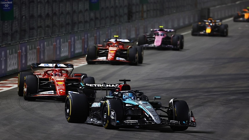 George Russell leads the field