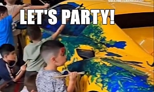 It's Not a Proper Birthday Party Until Kids Use a Real Ferrari F8 as Paint Canvas